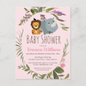 Girls Oerwoud Safari Pink Baby shower Uitnodiging (Voorkant)