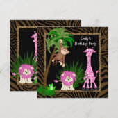 Girls Oerwoud Safari Verjaardagsfeestuitnodigingen Kaart (Voorkant / Achterkant)