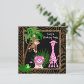Girls Oerwoud Safari Verjaardagsfeestuitnodigingen Kaart (Staand voorkant)