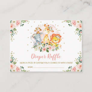 Girls Oerwoud Safari Wild Animals Diaper Raffle Informatiekaartje