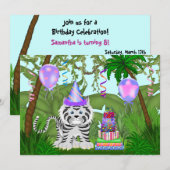Girls Oerwoud White Tiger Birthday Party Invitatio Kaart (Voorkant / Achterkant)