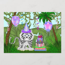 Girls Oerwoud White Tiger Birthday Party Invitatio Kaart