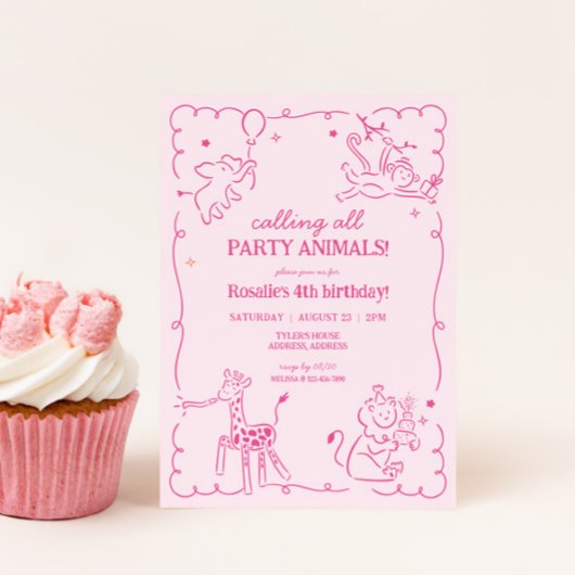 Girls Oerwoud Zoo Safari Animals Verjaardag Kaart