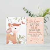 Girls Oh Deer Baby shower Invitation Kaart (Staand voorkant)