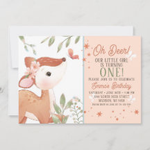 Girls Oh Deer Birthday Party Invitation
