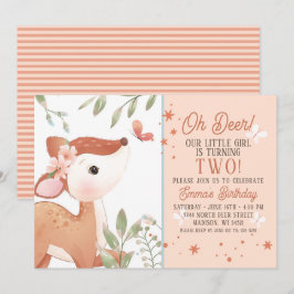 Girls Oh Deer Birthday Party Invitation Kaart