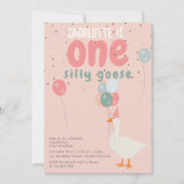 Girl's One Gekke Goose 1st Birthday Party Roze Kaart (Voorkant)