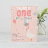 Girl's One Gekke Goose 1st Birthday Party Roze Kaart (Staand voorkant)