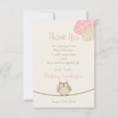 Girls Owl Baby shower Dank je Bedankkaart (Achterkant)