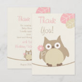 Girls Owl Baby shower Dank je Bedankkaart (Voorkant / Achterkant)
