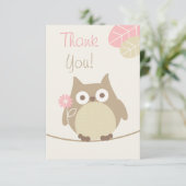 Girls Owl Baby shower Dank je Bedankkaart (Staand voorkant)