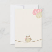 Girls Owl Baby shower Dank je Bedankkaart (Achterkant)