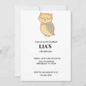 Girls Owl verjaardagsfeestje uitnodiging. Kaart (Voorkant)