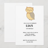 Girls Owl verjaardagsfeestje uitnodiging. Kaart (Voorkant / Achterkant)