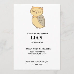 Girls Owl verjaardagsfeestje uitnodiging. Kaart