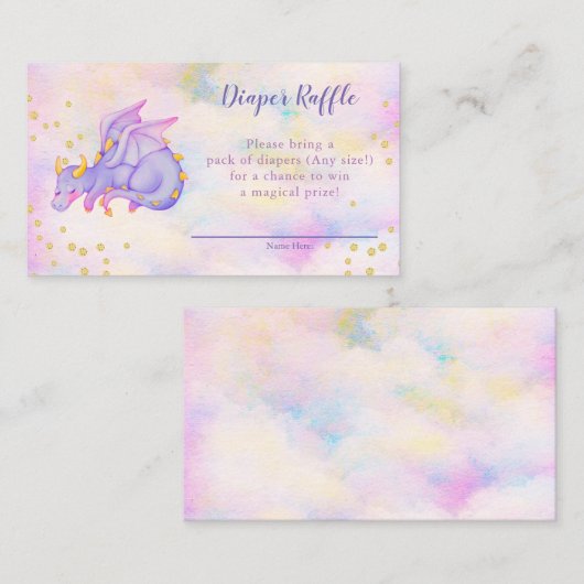Girls Paars Dragon Diaper Raffle Baby shower Informatiekaartje (Voorkant / Achterkant)