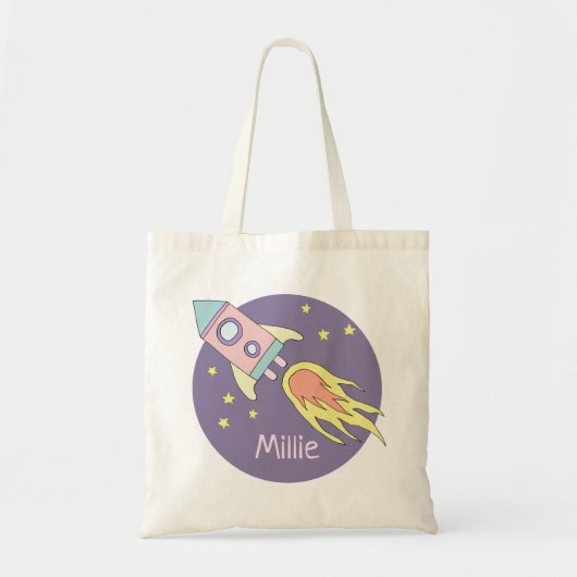 Girl's Paarse Cute Rocket Space Galaxy Tote Bag (Voorkant)