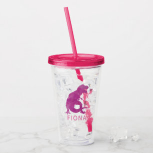 Girls Paarse Dinosaur Waterverf Silhouette Cute Acryl Drinkbeker