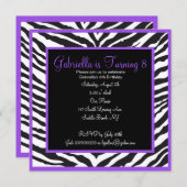 Girls Paarse Zebra Print Birthday Uitnodiging (Voorkant / Achterkant)