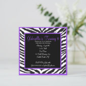 Girls Paarse Zebra Print Birthday Uitnodiging (Staand voorkant)