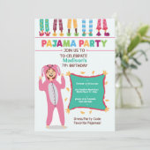 Girls Pajama Birthday Seepover Party Kaart (Staand voorkant)