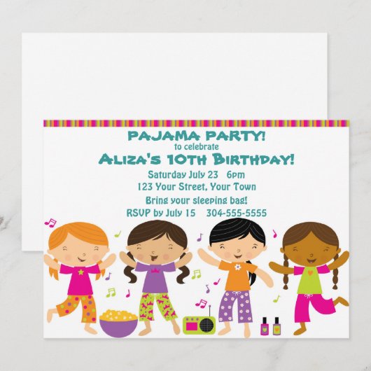 Girls Pajama Party Kaart (Voorkant / Achterkant)