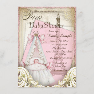 Girls  Paris Baby shower Kaart