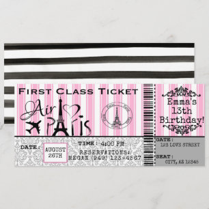 Girl's Paris France Airline Ticket Birthday Kaart