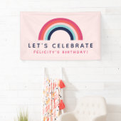 Girl's Party Gepersonaliseerde naam Rainbow Theme Spandoek (Insitu)