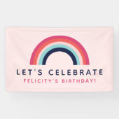 Girl's Party Gepersonaliseerde naam Rainbow Theme Spandoek (Horizontaal)