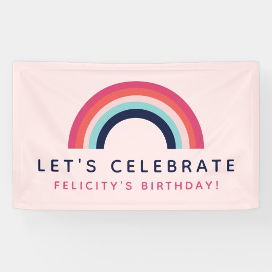 Girl's Party Gepersonaliseerde naam Rainbow Theme Spandoek (Horizontaal)