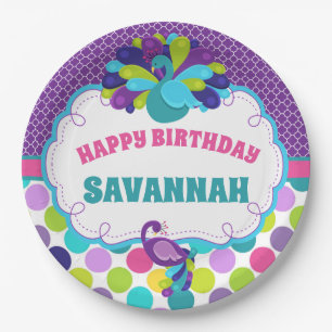 Girls Peacock Happy Birthday Party - Gepersonalise Papieren Bordje