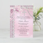 Girls Pearl Bow Cross Heilige Communie Kaart (Staand voorkant)