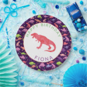 Girls Personalized Dinosaur Birthday Party Pattern Papieren Bordje (Feest)
