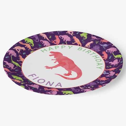 Girls Personalized Dinosaur Birthday Party Pattern Papieren Bordje (Gekanteld)