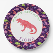 Girls Personalized Dinosaur Birthday Party Pattern Papieren Bordje (Voorkant)