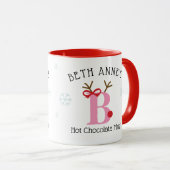 Girls Personalized Reindeer B Hot Chocolate Mug Mok (Voorkant rechts)