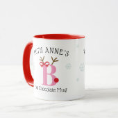 Girls Personalized Reindeer B Hot Chocolate Mug Mok (Voorkant links)
