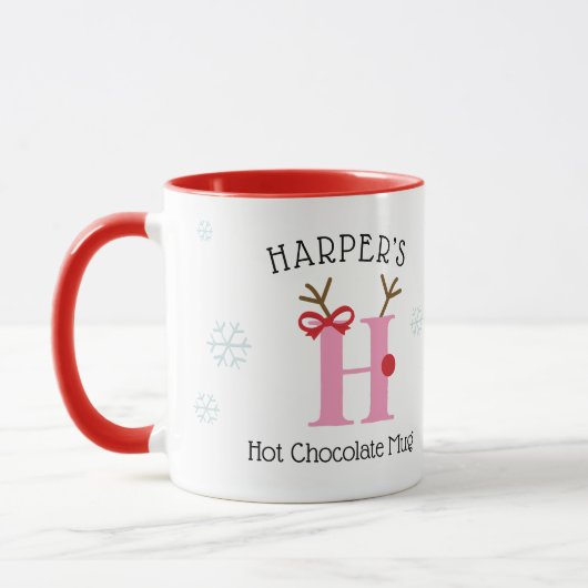 Girls Personalized Reindeer H Hot Chocolate Mug Mok (Links)