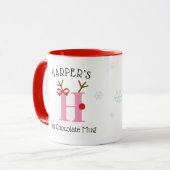 Girls Personalized Reindeer H Hot Chocolate Mug Mok (Voorkant links)