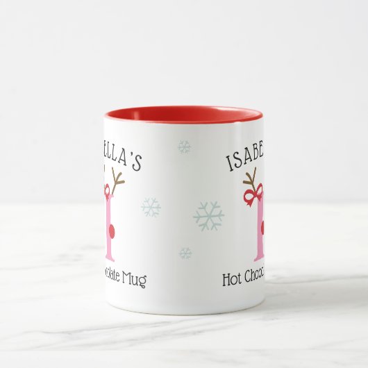 Girls Personalized Reindeer I Hot Chocolate Mug Mok (Midden)