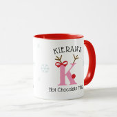 Girls Personalized Reindeer K Hot Chocolate Mug Mok (Voorkant rechts)
