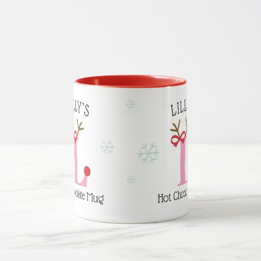 Girls Personalized Reindeer L Hot Chocolate Mug Mok (Midden)