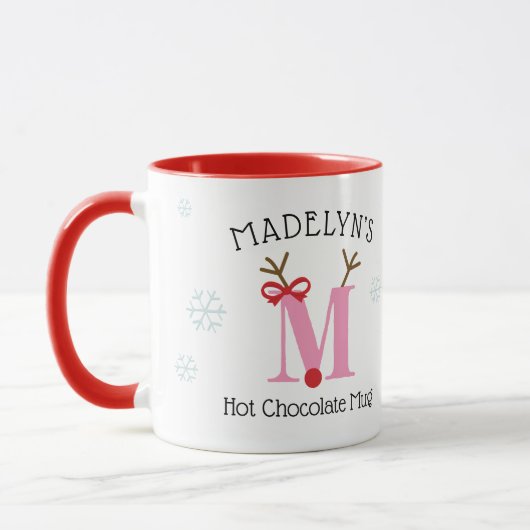 Girls Personalized Reindeer M Hot Chocolate Mug Mok (Links)