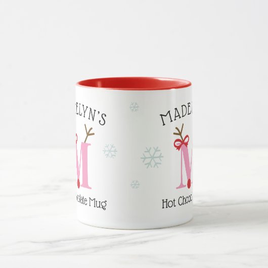 Girls Personalized Reindeer M Hot Chocolate Mug Mok (Midden)