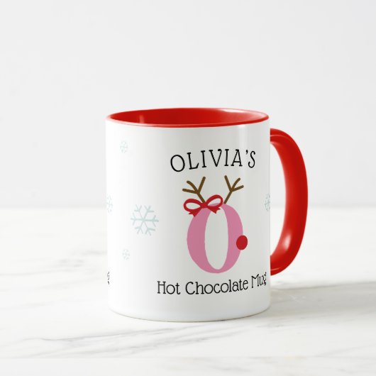 Girls Personalized Reindeer O Hot Chocolate Mug Mok (Voorkant rechts)