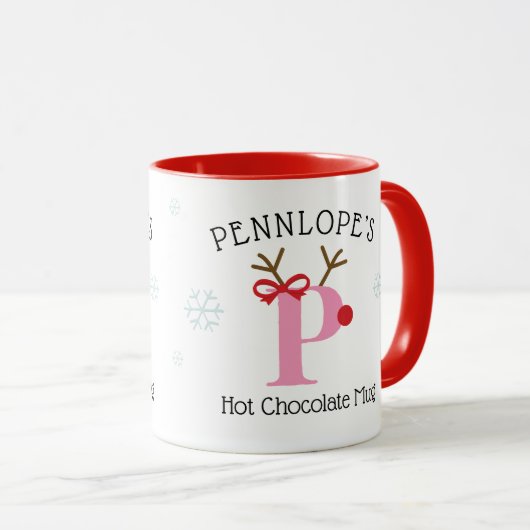 Girls Personalized Reindeer P Hot Chocolate Mug Mok (Voorkant rechts)