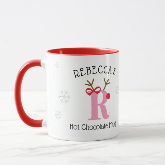 Girls Personalized Reindeer R Hot Chocolate Mug Mok (Links)