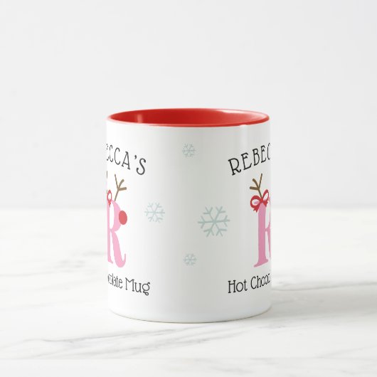 Girls Personalized Reindeer R Hot Chocolate Mug Mok (Midden)