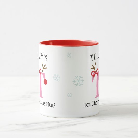 Girls Personalized Reindeer T Hot Chocolate Mug Mok (Midden)